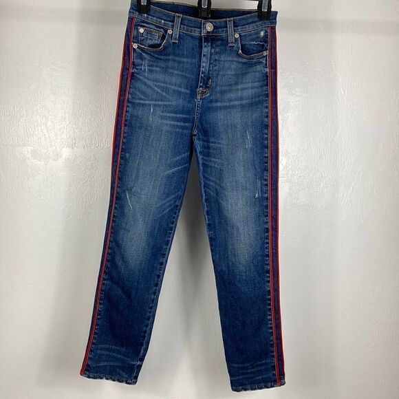Hudson high rise ankle red stripe straight leg jeans size 25 - Picture 1 of 12